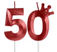 Couronne Bougies Anniversaire 50 ans, RougeBougies d'anniversaire Personnalisées, Anniversaires Gâteaux Party Décorations pour Homme Femme
