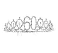 Couronne D'anniversaire 60 Ans en Alliage et Cristaux, avec Peignes | Design Ondulé, Taille Stable, Décorations de Fête, pour Mère ou Grand-mère, Style Royal