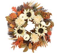Couronne d'automne avec citrouilles blanches, 45cm Décoration de Thanksgiving, Matériaux naturels & Rural, Pour la porte d'entrée & la décoration de table