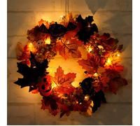 Couronne de Citrouille Artificielle - Multicolore - Avec Lumière - Décoration Automne/Halloween