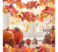 Couronne de feuilles d'érable artificielles d'automne, guirlande de feuilles d'érable, couronne d'Halloween en feuilles d'érable artificielles, décoration suspendue d'automne, vigne suspendue pour déc