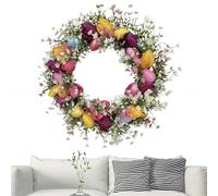 Couronne De Fleurs - 45 Cm De Fleurs Artificielles De Printemps Amusantes | Décorations De Pâques Pour L'intérieur Et L'extérieur, Guirlande De Pâques De Tulipes Et D'œufs Colorés Pour Mur D'entrée De