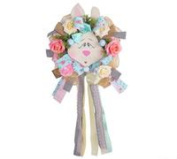 Couronne de lapin de Pâques pour intérieur ou extérieur - 30 x 60 cm | Mélange de tissu doux et de plastique, construction, design coloré, sûr pour l'intérieur et l'extérieur, suspension murale