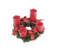 Couronne de l'Avent avec ornements rouges & 4 bougies à LED