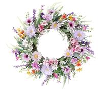 Couronne de Marguerite de 20 Pouces, Couronne Printemps et d'été colorée et vive avec des Feuilles Vertes, Ornement en Soie Suspendu pour Porte Mur