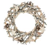 Couronne de Noël en bois et branches - Diam. 32 cm - Gris