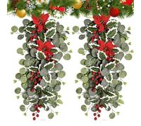 Couronne de Noël - Goutte de Poinsettia Berry Décor 2 pièces | 2 pièces design réaliste pour fenêtre intérieure porche patio cour - Idéal pour les bureaux, les étagères, les portes