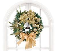 Couronne de Noël lumineuse avec éclairage | Couronne artificielle avec nœud, décoration de fête suspendue, pour porte d'entrée, mur, cuisinière, fenêtre, armoire de cuisine, cour, étagère de
