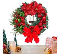 Couronne de Noël lumineuse avec éclairage, couronne artificielle avec nœud, décoration de fête suspendue, pour porte d'entrée, mur, cheminée, fenêtre, armoire de cuisine, cour, étagère de cuisine