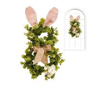 Couronne de Pâques - 50 cm - Couronne de lapin artificielle avec fleurs et nœud - Pour porche, intérieur, extérieur, mur, fenêtre, ferme