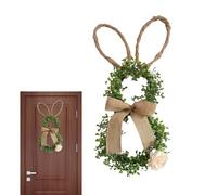 Couronne de Pâques pour porte d'entrée - Décoration de lapin de Pâques | Couronne de porte d'entrée avec fleur et nœud pour maison, intérieur, extérieur, porche, mur, fenêtre