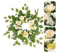 Couronne de pivoines artificielles d'eucalyptus avec bouquet de tournesol - 65 cm - Guirlande florale rose pour décoration d'intérieur, arche de mariage, événements festifs et spéciaux (vin volant)