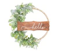 Couronne de Porte Ronde en Eucalyptus Artificiel et Perles | Style Campagne Bohème, Décoration Intérieure Extérieure pour Porte et Fenêtre, Entretien Facile
