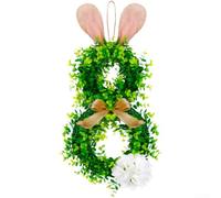 Couronne de pour pâques Oreilles de pour lapin Blanche Décoration Florale Suspendue pour Fenêtre pour porte pour fête 54cm(White)