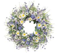 Couronne de Printemps Artificielle de 55,9 cm pour Porte d'entrée, Couronne de Fleurs de Printemps avec Marguerites pour décoration de Printemps et d'été et décorations d'intérieur