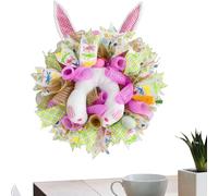 Couronne de printemps de lapin, décoration murale de porte d'entrée, couronne florale artificielle de 35,5 cm avec accents saisonniers, design robuste fait à la main avec des fleurs réalistes
