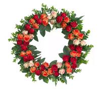 Couronne de roses artificielles avec rotin - Rouge/Violet