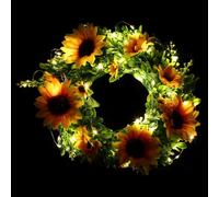 Couronne de Tournesol Artificielle Lumineuse pour Mariage et Porte | Décor Floral Jaune en Tissu et Pvc, Texture Réaliste, Entretien Facile, Ne Fane Jamais, Éclairage Créatif