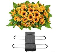 Couronne de tournesol en soie 50 x 35 cm en plastique pour l'extérieur | Pétales de soie réalistes, feuilles vertes, taille 50 x 35 cm, stabilité de base plate, aucun entretien nécessaire (jaune)