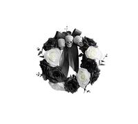 Couronne de Vigne Rose Crâne d'Halloween FONGWAN Guirlande Fleurs Artificielles Décoration Pendentif de Porte