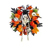 Couronne de vigne squelette pour la maison en rotin naturel à suspendre au mur - Arrangement floral gothique - Décoration d'Halloween - BAr176 (orange, 40 cm)