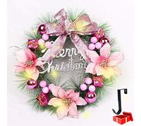Couronne Décoration de Noël Lumineuse, Intérieur LED a Pile Mode 8 avec Illuminé Guirlande de Sapin Noël Couronne de Fleurs Boite Cadeau pour Votre Porte Cheminee Mur ou Fenêtre (40cm,Rose)