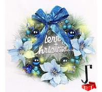 Couronne Décoration de Noël Lumineuse, Intérieur LED a Pile Mode 8 avec Illuminé Guirlande de Sapin Noël Couronne de Fleurs Boite Cadeau pour Votre Porte Cheminee Mur ou Fenêtre (40cm,Bleu)