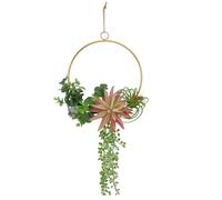 Couronne Décorative à Suspendre, Fausse Plante Succulente, Fer Plastique