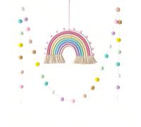 Couronne décorative en pompons arc-en-ciel colorés faits main, décoration murale arc-en-ciel tissée bohème pour la chambre, la pépinière Boule de poils,Arc-en-ciel + pelote de laine,arc-en-ciel,Boule 