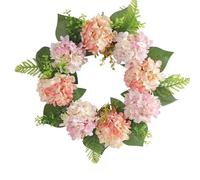 Couronne d'eucalyptus Artificielle avec Feuilles d'olivier et Baies pour Porte d'entrée, Ferme, décoration Printemps-été, Guirlande de Verdure à Suspendre au Mur(Pink Hydrangea)