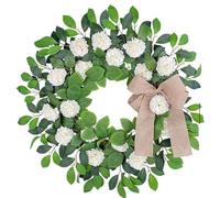 Couronne d'eucalyptus Artificielle avec Feuilles d'olivier et Baies pour Porte d'entrée, Ferme, décoration Printemps-été, Guirlande de Verdure à Suspendre au Mur(Small Hydrangea)