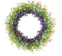 Couronne d'eucalyptus Artificielle avec Feuilles d'olivier et Baies pour Porte d'entrée, Ferme, décoration Printemps-été, Guirlande de Verdure à Suspendre au Mur(3 Colors)