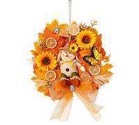 Couronne d'Halloween épouvantail - Couronne de porte d'entrée d'automne avec décoration de récolte