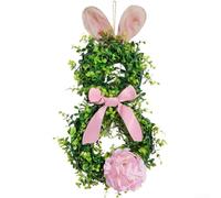 Couronne d'oreilles de lapin de Pâques roses et blanches pour décoration de porte de printemps en tissu doux léger à suspendre pour fenêtres, murs, entrée, chambre d'enfant (rose)