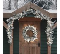 Couronne et Guirlande de Noël Pré-éclairée d'Extérieur à Effet Givré