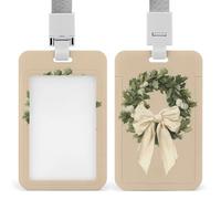 Couronne Evergreen avec nœud en ruban de velours crème - Porte-badge rétractable à clip - Protecteur de carte - Badge nominatif pour le travail, le bureau, les médecins, les infirmières