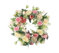 Couronne Florale 40cm, Hydrangeas et Orchidées Roses | Pour Entrée de Maison, Fleurs Roses et Blanches, pour idéal pour , Matière Soie, Diamètre 40cm
