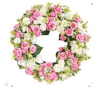 Couronne Murale Diamètre 45cm Style Minimaliste Couronne Murale(Powder) | Design minimaliste, roses réalistes, plastique , intérieur extérieur, pour porte mur