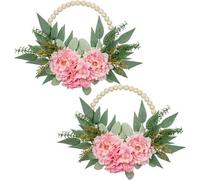 Couronne murale moderne en bois avec pivoines et fleurs, 2 volets, rose pâle, décoration murale pour le salon et les jeunes mariés