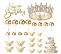 Couronne pour gâteau, décoration d'anniversaire de princesse, lot de 26 pièces avec couronne dorée et table Happy Birthday, décoration de gâteau polyvalente pour fête d'anniversaire de fille