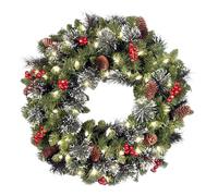 Couronnes De Porte De Noël avec Lumière | 40cm Couronnes Noël pour Porte D'entrée | Couronne Noël Pré-éclairée | Couronnes d'hiver Artificielles Aiguille Pin pour Décoration Murale Cheminée Fenêtre