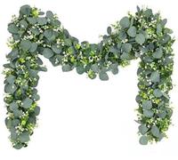 Couronnes d'eucalyptus artificielles, lot de 2 avec des feuilles vertes et des fleurs blanches, décorations en plastique, plantes suspendues, décoration, accessoires de fête