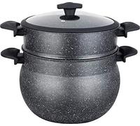 Couscoussier et cuiseur vapeur de 12 litres, en aluminium avec revêtement en pierre, compatible induction, couleur noire