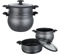 Royal Swiss® Couscoussier Ø30 cm - 14L avec Couvercle Verre - Revêtement Pierre Anti-adhésif - Aluminium Noir - Tous Feux Dont Induction - Cuiseur Vapeur pour Couscous & Légumes (14L)