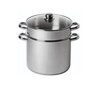 BAUMALU - Combiné Traiteur Couscoussier Forme Droite - Acier Inox - Couvercle Verre - Tous Feux dont Induction - Triple Fond Diffuseur - Ø20cm, 5,8L