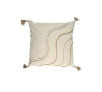 Coussin 40x40cm Beige Motifs Vagues Tressés avec Pompons - KAKOE -