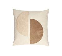 Coussin 40x40cm Crème Motifs Demi-Cercles Marron et Bouclette Déhoussable - ARCAL -