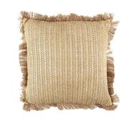 Coussin 40x40cm en Jute et Lin Tressé Doré avec Franges Déhoussable - SARRY