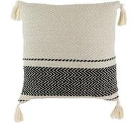 Coussin 40x40cm Style Berbère Beige Motifs Géométriques Noirs avec Pompons Déhoussable - KALDIA - ALTOBUY Beige G