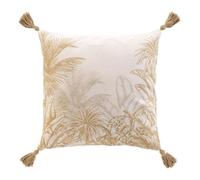 Coussin 45x45 cm imprimé Dune coton-polyester beige avec pompons